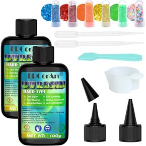 UV Resin - 200g Crystal Clear UV Resin Kit, UV Glue with Glitter, Solar Cure Sunlight Epoxy Resin, Fast Curing UV Resina for Jewelry Making, Earring Pendant, Craft Decoration DIY - Each 100g in Kuwait