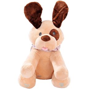 Dimple 'Ginger' Christmas Holiday Dog Stuffed Animal 9", Animated Plush Singing Peek-a-boo & Waving Ears Dog, Xmas Electric Toy Party Gift for Kids Children, Plays Xmas Tunes