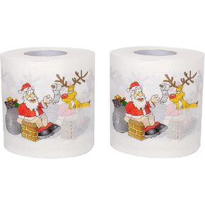 SummitLink 2 Rolls of Merry Christmas Santa Claus Toilet Paper Tissue Napkin Prank Fun Birthday Party Novelty Gift Idea in Kuwait