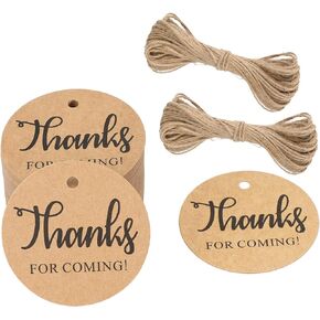 G2PLUS Thank You for Celebrating with Us Tags, 2.2'' Original Design Kraft Paper Gift Tag,100 PCS Thank You Present Tags with String for Gift Wrap,Wedding,Baby Shower, Holiday Party Favor (Brown)