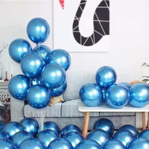 50Pcs Blue Metallic Balloons 12 Inch Decoration, Party Chrome Bright Color,for Birthday Bridal Wedding Halloween Christmas Baby Shower Graduation Anniversary Decorations Universal