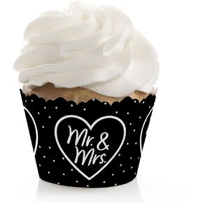 Big Dot of Happiness Mr. and Mrs. - Black and White Wedding or Bridal Shower Decorations - Party Cupcake Wrappers - Set of 12