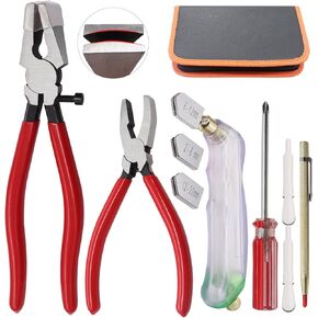 Weideer 10pcs Glass Cutting Tool Kit - Glass Cutter, Running Pliers, Grozer Pliers, Oil Feed, Engraving Pen, Screwdriver
