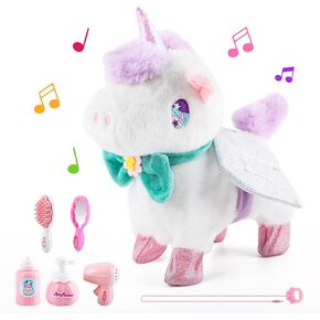 لعبة وحيد القرن القطيفة من HOMZZZZ - المشي، والنباح، وهز الذيل، والتعرف على اللمس، والتفاعل الصوتي - لعبة إلكترونية رفيقة لرفيق اللعب للحيوانات الأليفة للأطفال بعمر 3 سنوات فما فوق، 10 بوصة in Kuwait