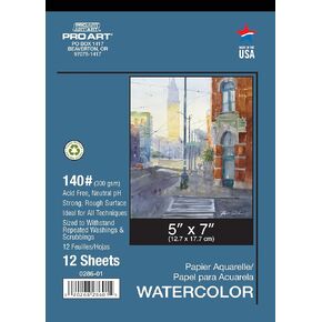 PRO ART Watercolor Paper Pad, 12-inch x 16-inch, 15 Sheet Block, White
