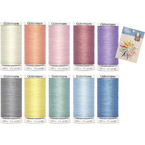 Gutermann Sew-All Thread 274 yd, 10 Pack Bundle with Bella's Crafts Mini Sewing Clips (Earthtone Mix)