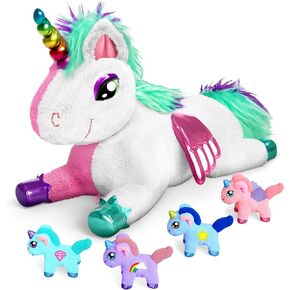 مايندسبروت يونيكورن مامي محشوة بـ 4 أطفال داخل بطنها، للفتيات 3 4 5 6 7 8 سنوات، أفضل هدايا عيد الميلاد، لعبة الحيوانات in Kuwait