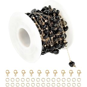 KYUNHOO 16.4 Feet Natural Stone Jewelry Chains Bulk Black Irregular Stones Chains for Necklace Anklet DIY Gold Plated Jewelry Making Supplies