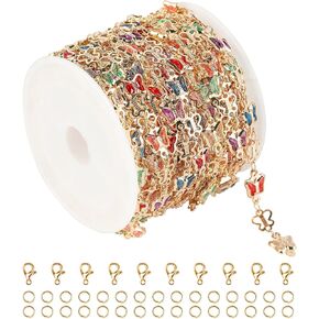 Black Bead Jewelry Making Chains Bulk, Thin Paperclip Link Chain Roll with Open Jump Rings and Lobster Clasps Women Necklace Bracelet DIY Jewelry Chain