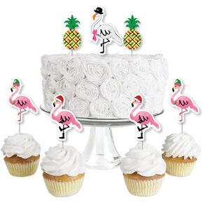 Big Dot of Happiness Flamingle Bells - Dessert Cupcake Toppers - Tropical Flamingo Christmas Clear Treat Picks - Set of 24