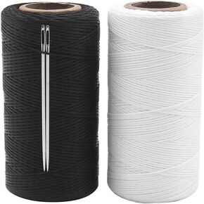Vivifying 1mm Waxed Thread, 284 Yard x 2 Rolls 150D Waxed Leather Thread with Needles for Bookbinding, DIY Crafts and Sewing Leather Projects (Black, White) in Saudi Arabia