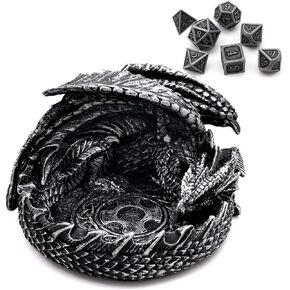 Haxtec Dragon Dice Jail Guardian DND Dice Tray Holder Dungeons and Dragons Accessories Novelty DM RPG Gift Dragon Statue Decor(Antique Silver) in Kuwait