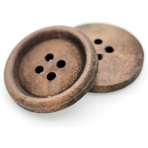 CRAFTMEMORE Wood Buttons 4 Holes Round Wooden Button for Garment Sewing DIY Crafts B08 (21mm, Dk. Brown 12pcs)
