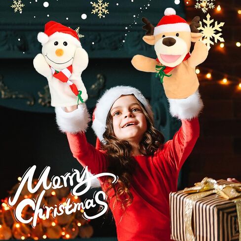 Hopearl Plush Christmas Snowman Hand Puppet with Open Movable Mouth for Imaginative Play, Role Play, Interactive Toy for Storytelling Teaching Puppet Theater, Gift for Kids Boys Girls, White, 17'' in Kuwait