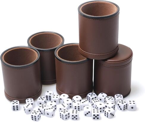 5 Pack PU Leather Dice Cups Velvet Felt-Lined Shaker Cups with 30 Dot Dice for Bar Party Yahtzee Farkle Dice Games in Kuwait