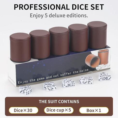 5 Pack PU Leather Dice Cups Velvet Felt-Lined Shaker Cups with 30 Dot Dice for Bar Party Yahtzee Farkle Dice Games in Kuwait