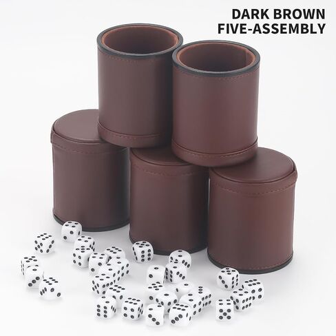5 Pack PU Leather Dice Cups Velvet Felt-Lined Shaker Cups with 30 Dot Dice for Bar Party Yahtzee Farkle Dice Games in Kuwait
