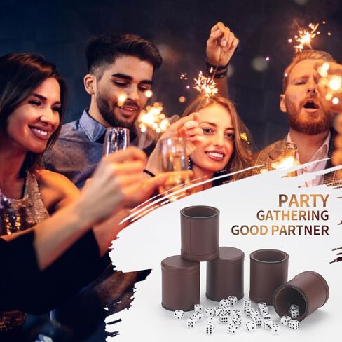 5 Pack PU Leather Dice Cups Velvet Felt-Lined Shaker Cups with 30 Dot Dice for Bar Party Yahtzee Farkle Dice Games in Kuwait