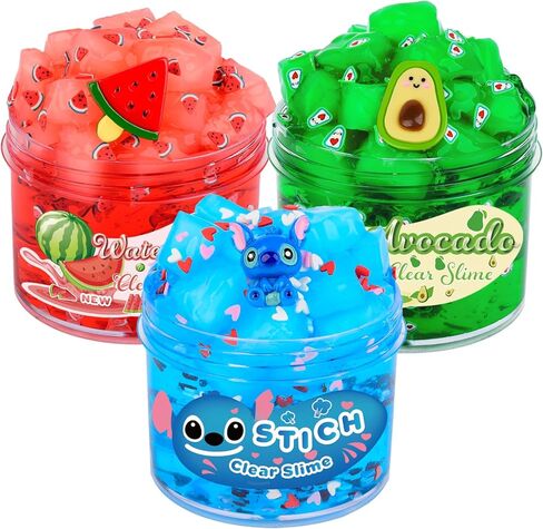 3 Pack Christmas Clear Slime Kit with Jelly Cubes and Cute Star Xmas Tree Charm Add Ins, Premade Holiday Crunchy Crystal Slime for Girls Boys, Kids Slime Party Favors Stocking Stuffers in Kuwait