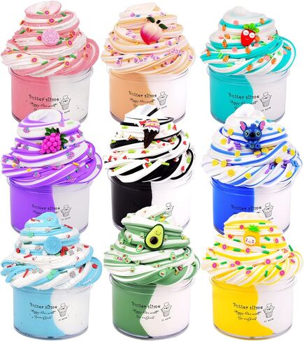 9 PCS Butter Slime Kits Strechy Non-Sticky and Glossy Slime,Scented Slime Mud,Butter Slime Stress Relief Toy for Girls and Boys Birthday Gifts in Kuwait