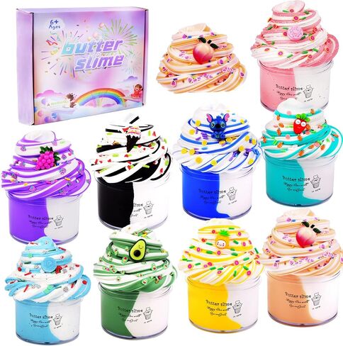 9 PCS Butter Slime Kits Strechy Non-Sticky and Glossy Slime,Scented Slime Mud,Butter Slime Stress Relief Toy for Girls and Boys Birthday Gifts in Kuwait