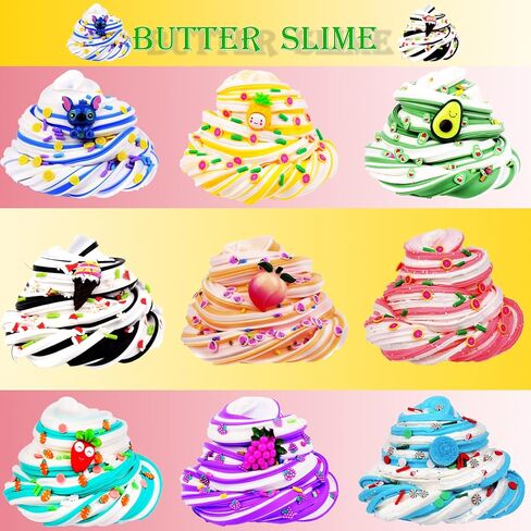 9 PCS Butter Slime Kits Strechy Non-Sticky and Glossy Slime,Scented Slime Mud,Butter Slime Stress Relief Toy for Girls and Boys Birthday Gifts in Kuwait