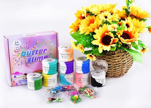 9 PCS Butter Slime Kits Strechy Non-Sticky and Glossy Slime,Scented Slime Mud,Butter Slime Stress Relief Toy for Girls and Boys Birthday Gifts in Kuwait