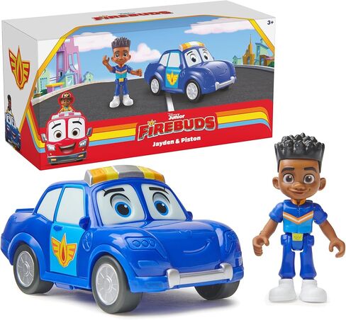 Disney Junior Firebuds, Jayden and Piston, Action Figure and Police Car Toy with Interactive Eye Movement, Kids Toys for Boys and Girls Ages 3 and up in Kuwait
