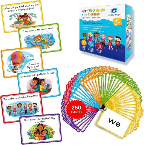 250 Sight Words Flash Cards for Kindergarten with Pictures, Dolch Sight Words Pre-K for Toddlers 3 4 5 6 7 8 Years, High Frequency Words Reading Cards for Kids Ages 4-8, Preschool - Simply Magic in Kuwait