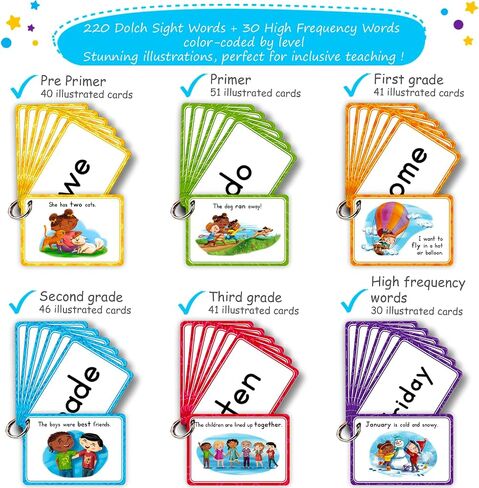 250 Sight Words Flash Cards for Kindergarten with Pictures, Dolch Sight Words Pre-K for Toddlers 3 4 5 6 7 8 Years, High Frequency Words Reading Cards for Kids Ages 4-8, Preschool - Simply Magic in Saudi Arabia