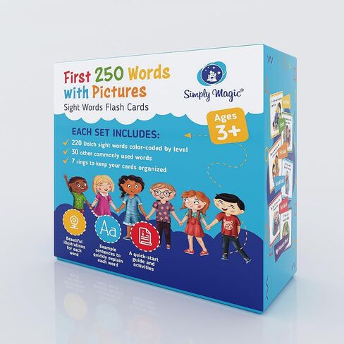 250 Sight Words Flash Cards for Kindergarten with Pictures, Dolch Sight Words Pre-K for Toddlers 3 4 5 6 7 8 Years, High Frequency Words Reading Cards for Kids Ages 4-8, Preschool - Simply Magic in Kuwait