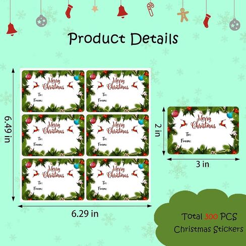 Wonmon 300PCS Christmas Tags Stickers for Gift Wrapping, Self Adhesive Christmas Holly to from Gift Tags Sticker Label for Christmas Presents Wrap Holiday Decorations, 2x3 Inch in Saudi Arabia