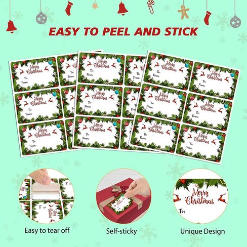 Wonmon 300PCS Christmas Tags Stickers for Gift Wrapping, Self Adhesive Christmas Holly to from Gift Tags Sticker Label for Christmas Presents Wrap Holiday Decorations, 2x3 Inch in Saudi Arabia