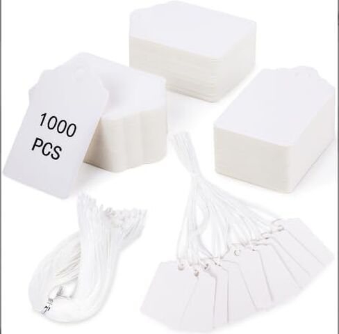 SallyFashion 1000Pcs White Price Tags with String Marking Strung Tags, 1.7 x 1.1 inch White Marking Tags Jewelry Price Tags Hang Price Labels Display Tags with Hanging String Gift Wrapping DIY Crafts in Saudi Arabia