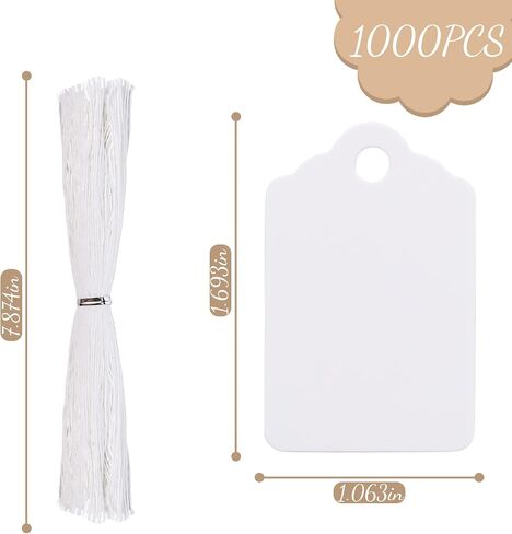 SallyFashion 1000Pcs White Price Tags with String Marking Strung Tags, 1.7 x 1.1 inch White Marking Tags Jewelry Price Tags Hang Price Labels Display Tags with Hanging String Gift Wrapping DIY Crafts in Saudi Arabia