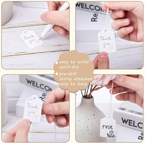 SallyFashion 1000Pcs White Price Tags with String Marking Strung Tags, 1.7 x 1.1 inch White Marking Tags Jewelry Price Tags Hang Price Labels Display Tags with Hanging String Gift Wrapping DIY Crafts in Saudi Arabia