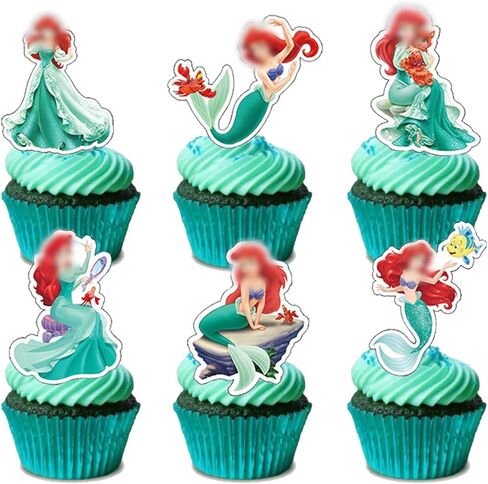 24 قطعة من زينة الكب كيك بتصميم حورية البحر، لوازم تزيين حفلات اعياد الميلاد وحفلات استقبال المولود للبنات وحفلات بطابع حورية البحر، حفلة بطابع تحت البحر in Kuwait