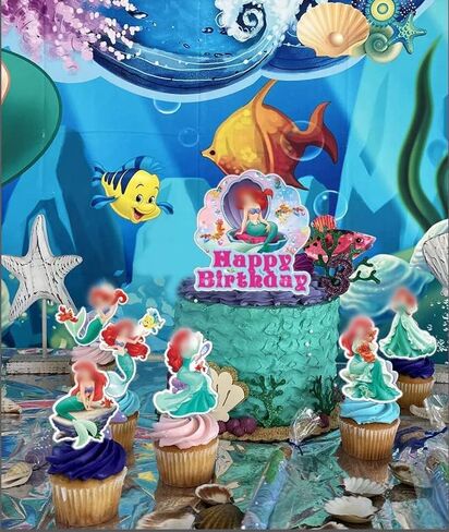 24 قطعة من زينة الكب كيك بتصميم حورية البحر، لوازم تزيين حفلات اعياد الميلاد وحفلات استقبال المولود للبنات وحفلات بطابع حورية البحر، حفلة بطابع تحت البحر in Kuwait