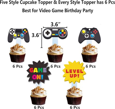 30 قطعة من ألعاب الفيديو من Weimaro لتزيين الكعك والكب كيك وزينة الكعك مثالية لحفلات ألعاب الأطفال، مستلزمات حفلات أعياد الميلاد in Kuwait