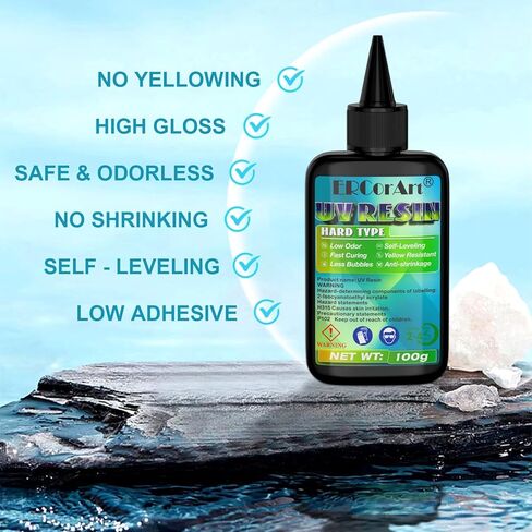 UV Resin - 200g Crystal Clear UV Resin Kit, UV Glue with Glitter, Solar Cure Sunlight Epoxy Resin, Fast Curing UV Resina for Jewelry Making, Earring Pendant, Craft Decoration DIY - Each 100g in Kuwait