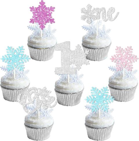 Sursurprise Winter Onederland 1st Birthday Decorations Girl, 24Pcs Snowflake One Cupcake Toppers Pink Purple Blue for Winter Snowflake First Birthday Party Supplies in Saudi Arabia
