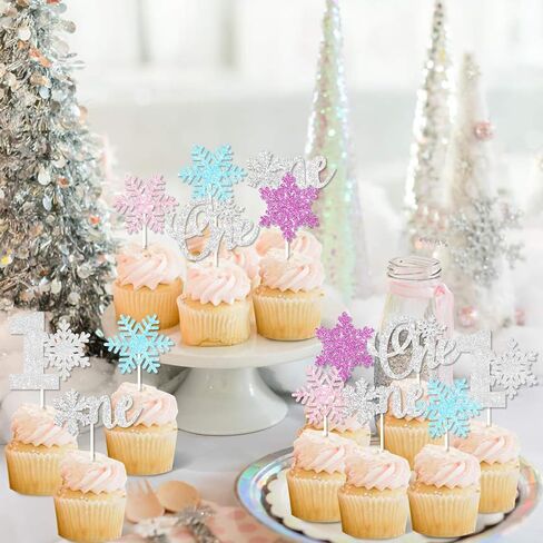 Sursurprise Winter Onederland 1st Birthday Decorations Girl, 24Pcs Snowflake One Cupcake Toppers Pink Purple Blue for Winter Snowflake First Birthday Party Supplies in Saudi Arabia