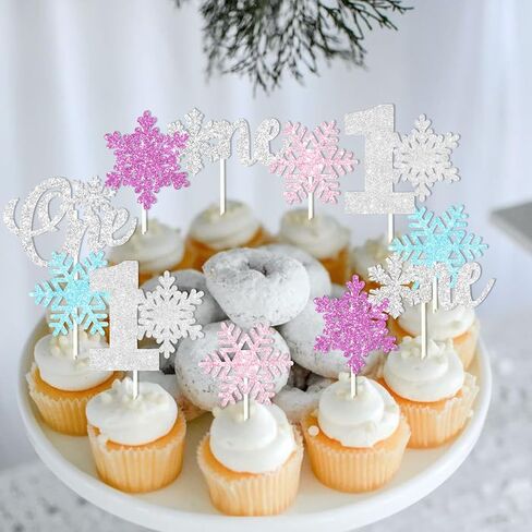 Sursurprise Winter Onederland 1st Birthday Decorations Girl, 24Pcs Snowflake One Cupcake Toppers Pink Purple Blue for Winter Snowflake First Birthday Party Supplies in Saudi Arabia