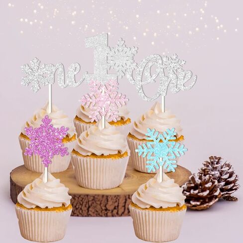 Sursurprise Winter Onederland 1st Birthday Decorations Girl, 24Pcs Snowflake One Cupcake Toppers Pink Purple Blue for Winter Snowflake First Birthday Party Supplies in Saudi Arabia