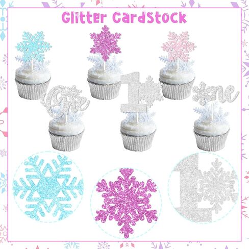 Sursurprise Winter Onederland 1st Birthday Decorations Girl, 24Pcs Snowflake One Cupcake Toppers Pink Purple Blue for Winter Snowflake First Birthday Party Supplies in Saudi Arabia