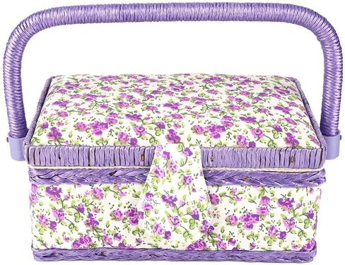Floral Printed Sewing Basket, Flower Design Vintage Sewing Basket Sewing Kit Storage Box for Storage Sewing Kit in Saudi Arabia