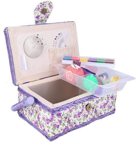 Floral Printed Sewing Basket, Flower Design Vintage Sewing Basket Sewing Kit Storage Box for Storage Sewing Kit in Saudi Arabia