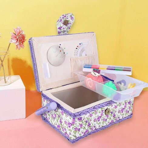 Floral Printed Sewing Basket, Flower Design Vintage Sewing Basket Sewing Kit Storage Box for Storage Sewing Kit in Saudi Arabia