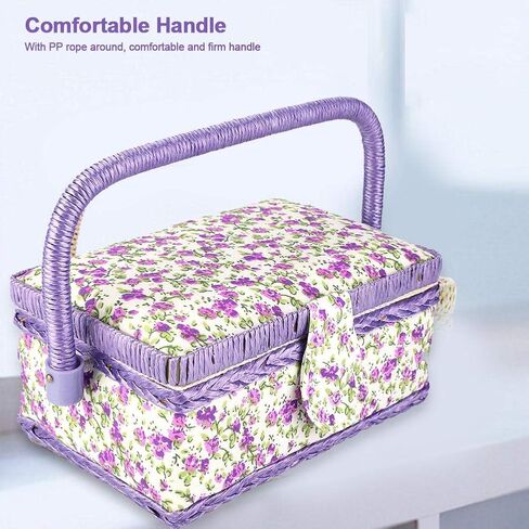 Floral Printed Sewing Basket, Flower Design Vintage Sewing Basket Sewing Kit Storage Box for Storage Sewing Kit in Saudi Arabia