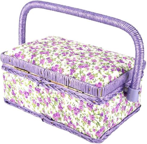 Floral Printed Sewing Basket, Flower Design Vintage Sewing Basket Sewing Kit Storage Box for Storage Sewing Kit in Saudi Arabia